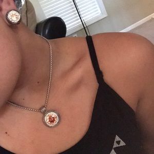 Peach amber necklace and earring set